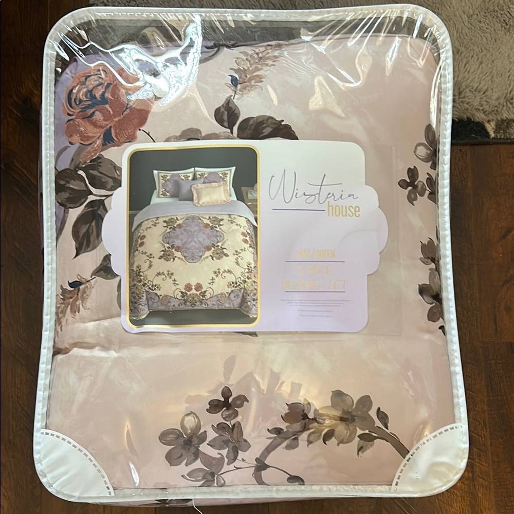 Floral Bedding Set - Cream and Brown